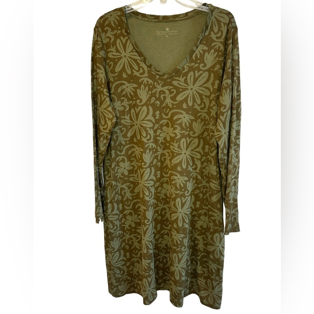 The Territory Ahead Olive Green Floral Cotton Long Sleeve Tee Shirt Dress